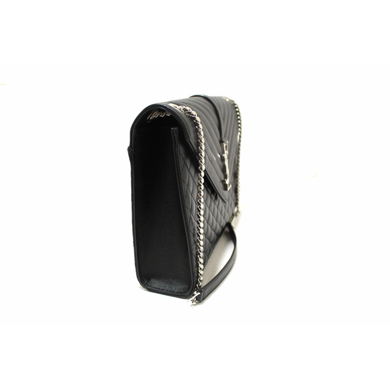 Saint Laurent Black Matelasse Grain De Poudre Embossed Leather Medium Envelope Bag-2