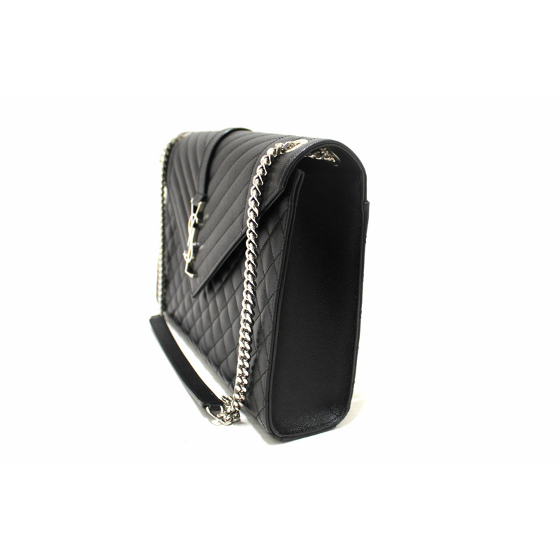 Saint Laurent Black Matelasse Grain De Poudre Embossed Leather Medium Envelope Bag-3
