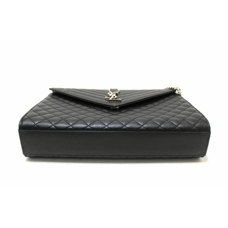 Saint Laurent Black Matelasse Grain De Poudre Embossed Leather Medium Envelope Bag-5