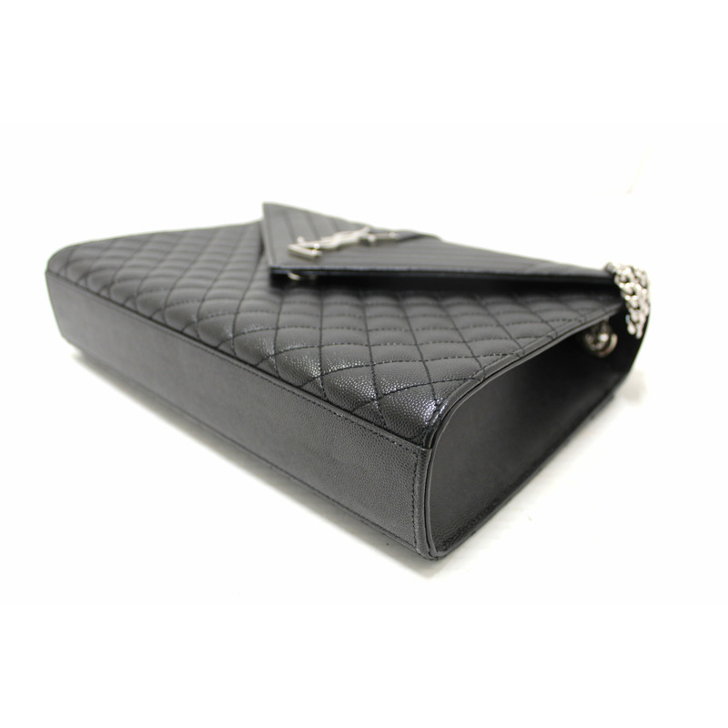 Saint Laurent Black Matelasse Grain De Poudre Embossed Leather Medium Envelope Bag-6