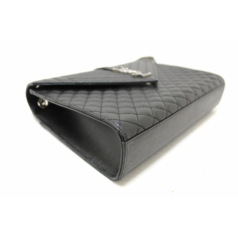 Saint Laurent Black Matelasse Grain De Poudre Embossed Leather Medium Envelope Bag-7
