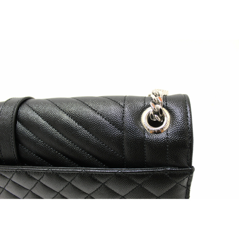 Saint Laurent Black Matelasse Grain De Poudre Embossed Leather Medium Envelope Bag-8