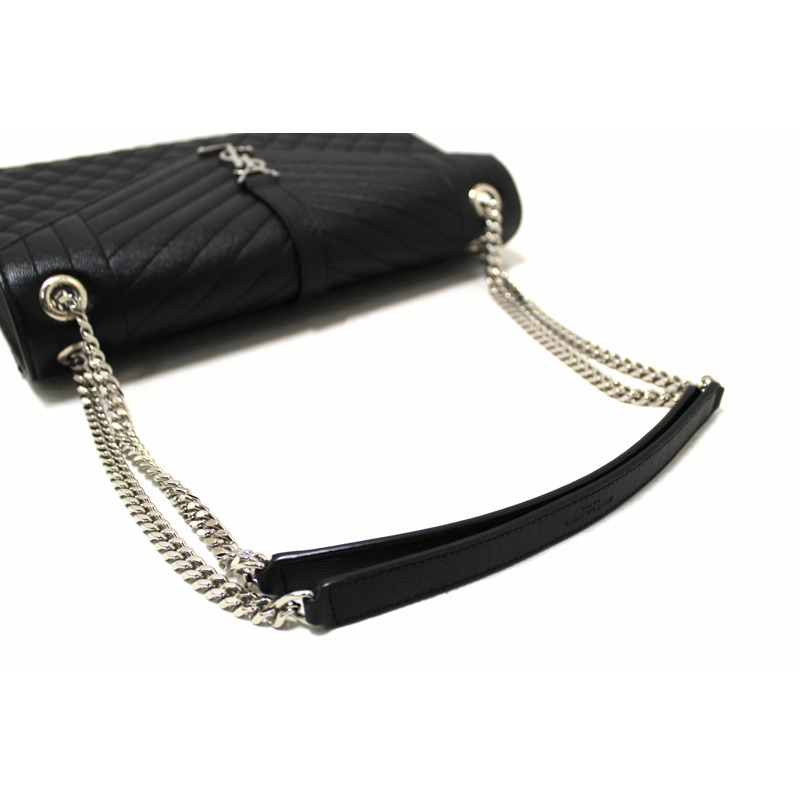 Saint Laurent Black Matelasse Grain De Poudre Embossed Leather Medium Envelope Bag-9