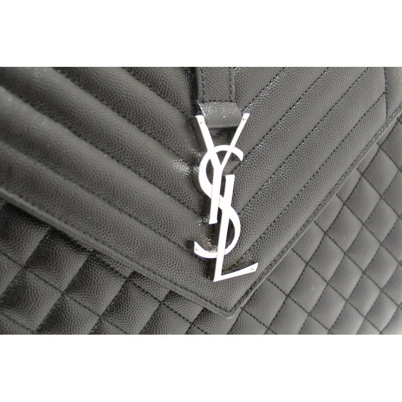 Saint Laurent Black Matelasse Grain De Poudre Embossed Leather Medium Envelope Bag-10