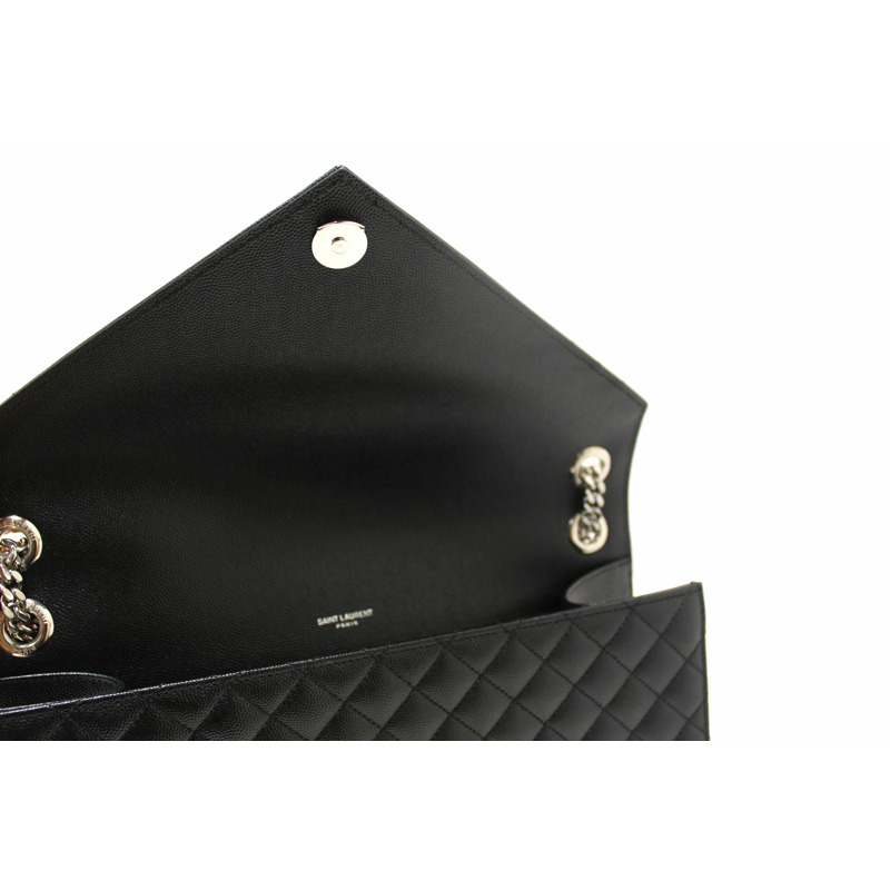 Saint Laurent Black Matelasse Grain De Poudre Embossed Leather Medium Envelope Bag-11