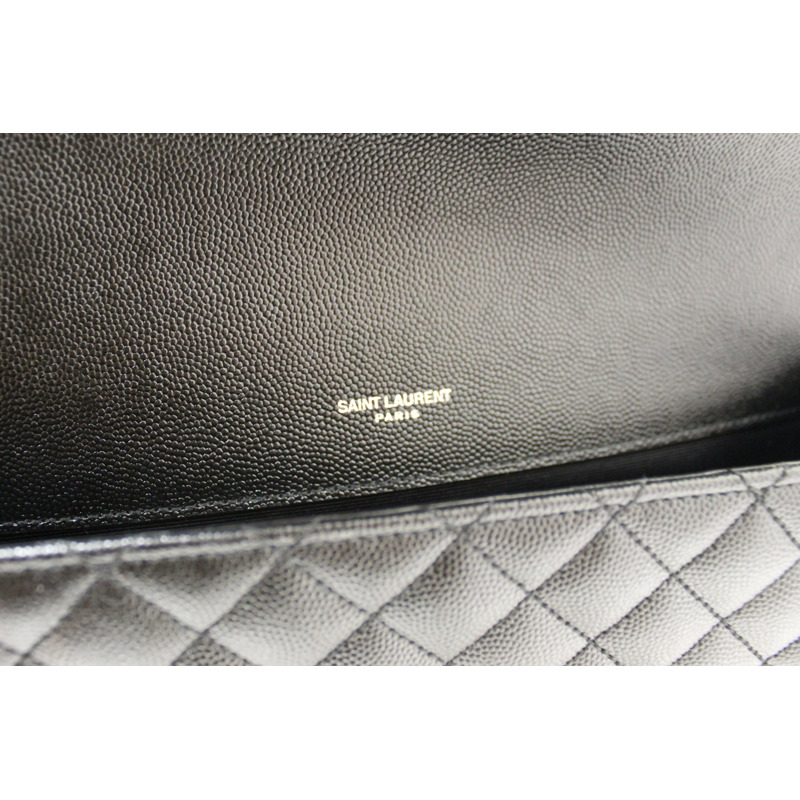 Saint Laurent Black Matelasse Grain De Poudre Embossed Leather Medium Envelope Bag-12