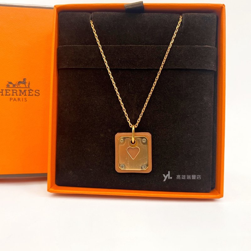 ❣Hermes 37金棕Swift皮簍空愛心金牌項鍊AsDeCoeur-0