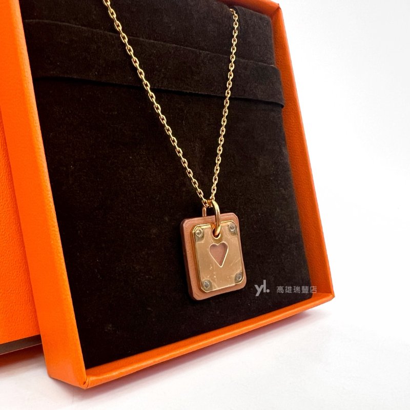 ❣Hermes 37金棕Swift皮簍空愛心金牌項鍊AsDeCoeur-2