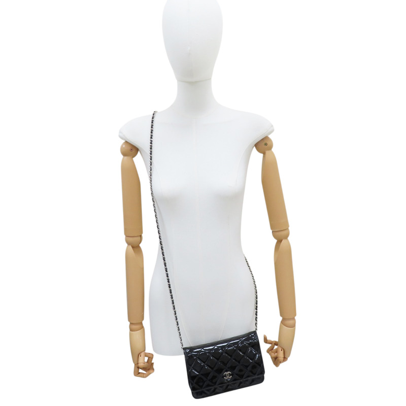 黑色 漆皮皮革 WOC 鍊帶 肩背包 銀扣 (無卡)-8