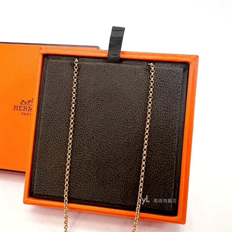 ❣Hermes項鍊 750玫瑰金菱形簍空H垂墜點鑽項鍊Gambade-3