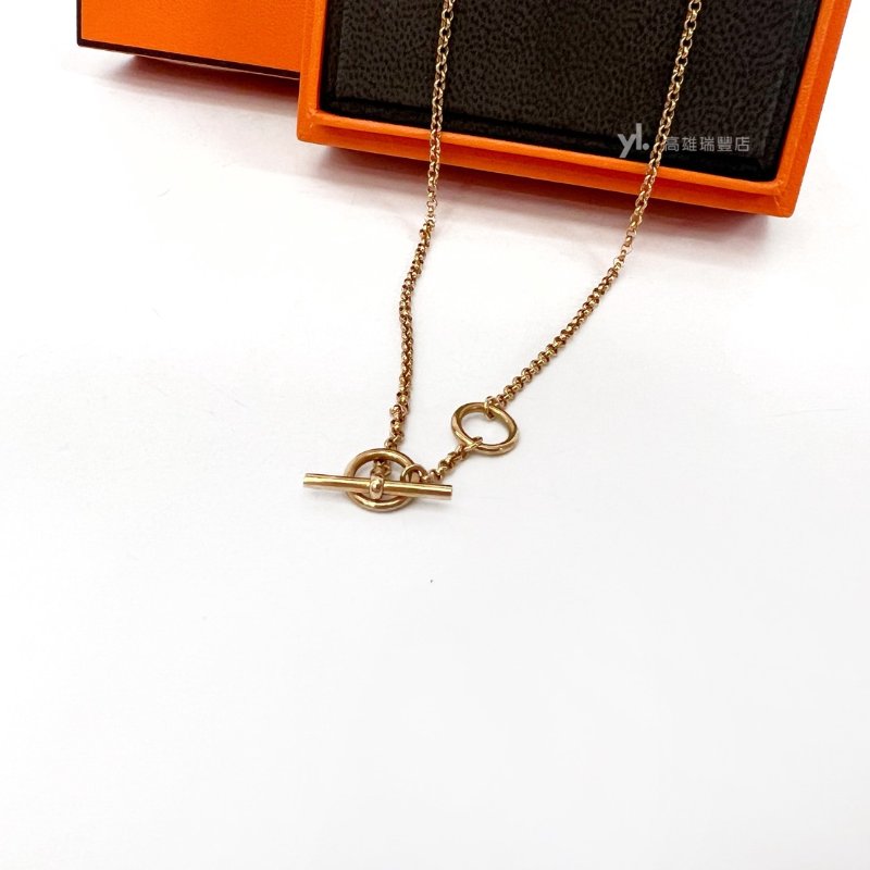 ❣Hermes項鍊 750玫瑰金菱形簍空H垂墜點鑽項鍊Gambade-4