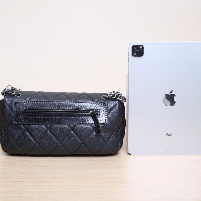 CHANEL(香奈兒) 黑色 荔枝 14開 銀扣 CF 口蓋包 easy coco系列腋下法棍包中號26CM-2