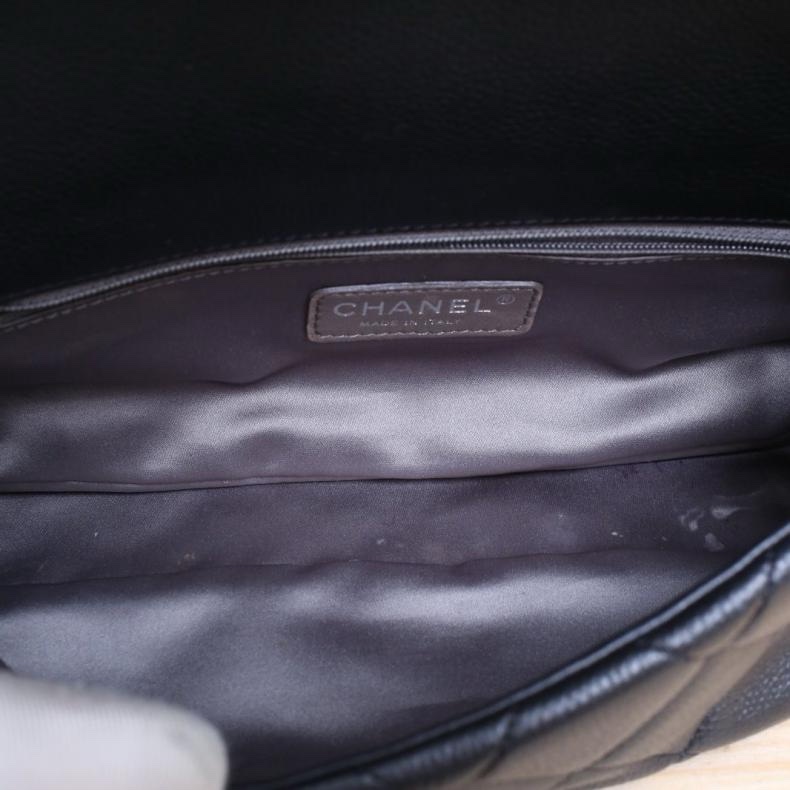 CHANEL(香奈兒) 黑色 荔枝 14開 銀扣 CF 口蓋包 easy coco系列腋下法棍包中號26CM-4