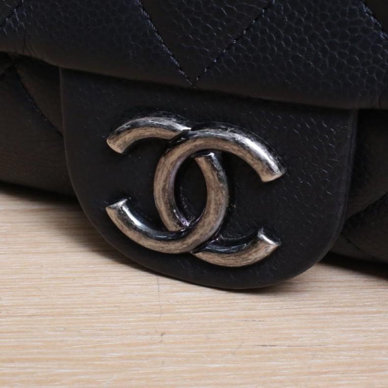 CHANEL(香奈兒) 黑色 荔枝 14開 銀扣 CF 口蓋包 easy coco系列腋下法棍包中號26CM-5