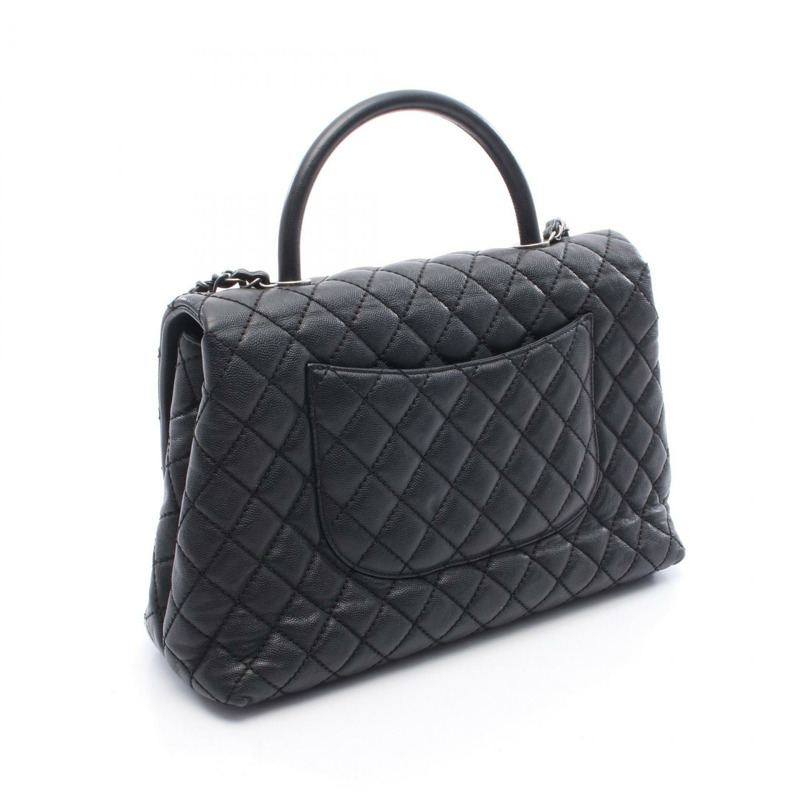 CHANEL Matelasse Coco Handle 手提包 A92992 魚子醬皮(粒面小牛皮)黑色二手女士-1