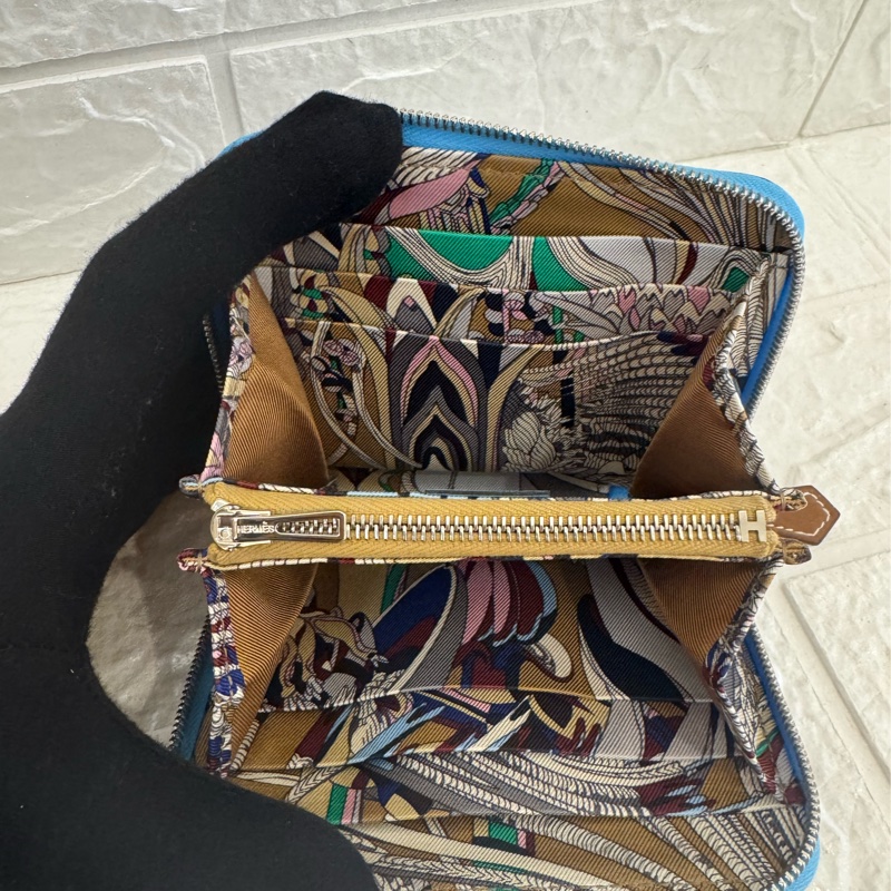 Hermes天空藍絲巾短夾-8