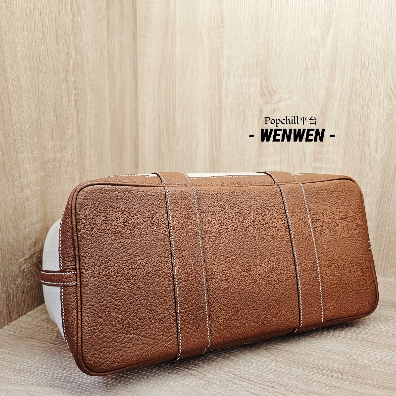 [輕時尚代表款😊]Hermes 鉛筆白金棕皮GardenParty36手提包-5