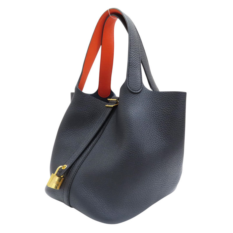 藍色 牛皮 Picotin Lock 22 ECLAT 手提包 X刻 金扣 X AM 005 UM-2