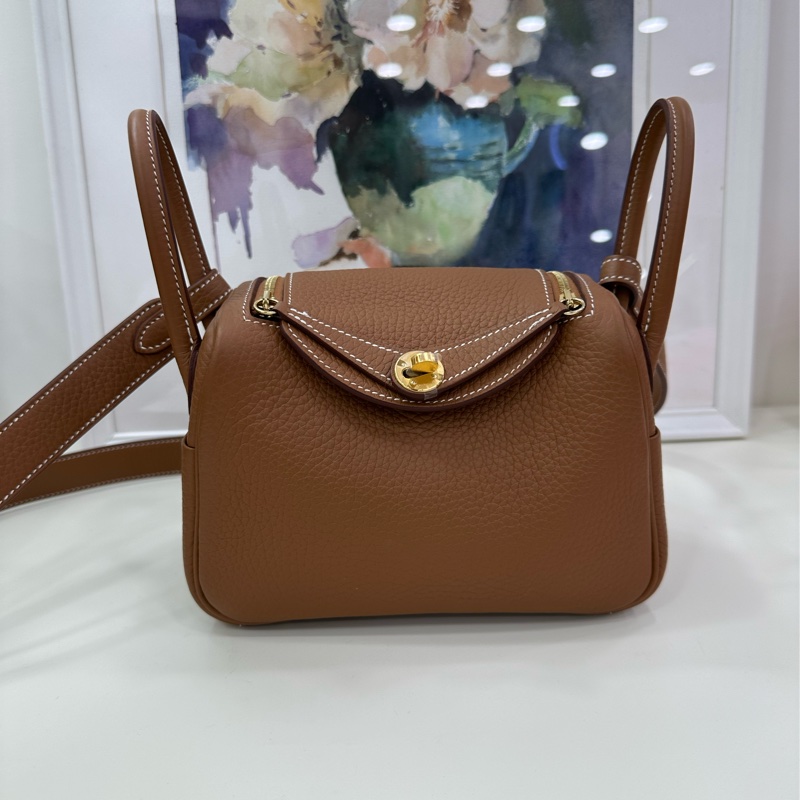 Hermes 愛馬仕 Mini Lindy 2代 TC皮 金棕金扣 W刻-1