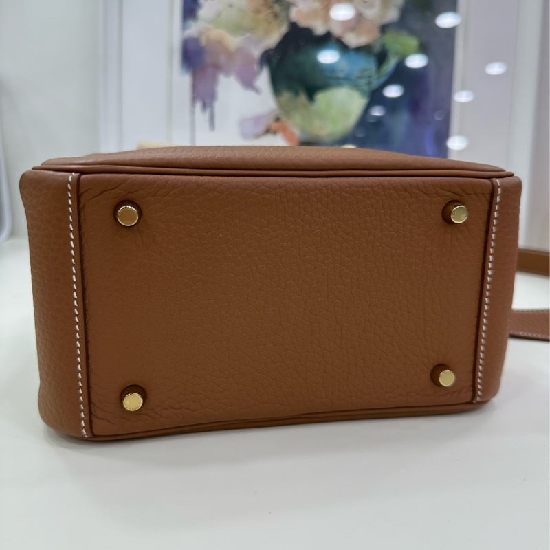 Hermes 愛馬仕 Mini Lindy 2代 TC皮 金棕金扣 W刻-8