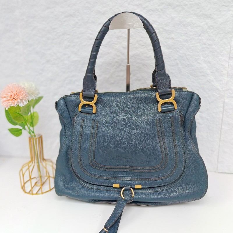 Chloe 蔻依 MARCIE系列 藍色牛皮手提包-0