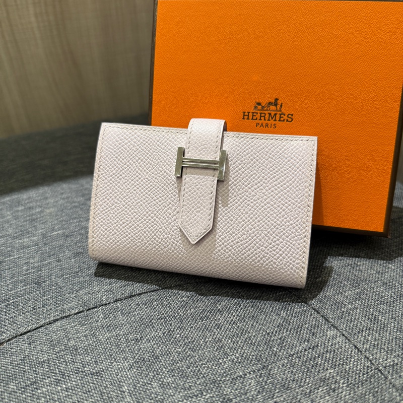 HERMES Bearn mini 淡紫色全皮銀釦卡夾 零錢包 B刻-0