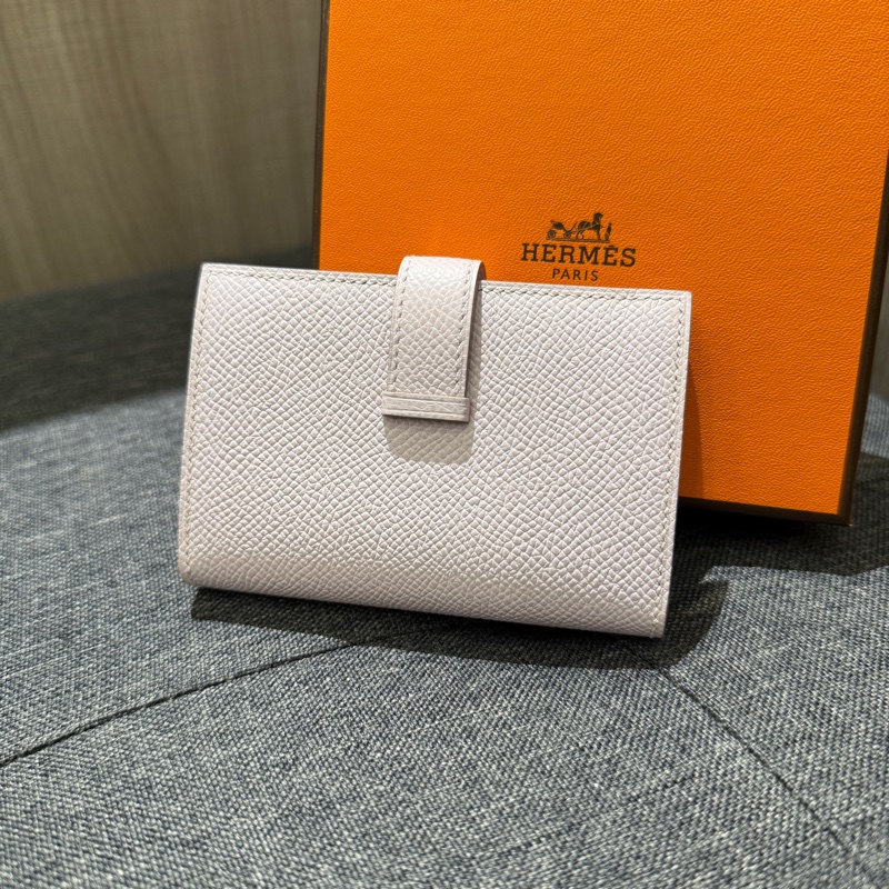 HERMES Bearn mini 淡紫色全皮銀釦卡夾 零錢包 B刻-1