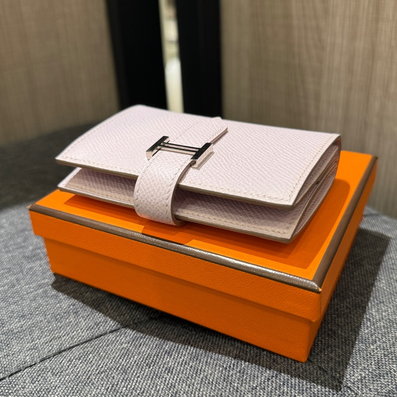HERMES Bearn mini 淡紫色全皮銀釦卡夾 零錢包 B刻-2