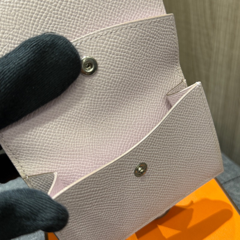 HERMES Bearn mini 淡紫色全皮銀釦卡夾 零錢包 B刻-6