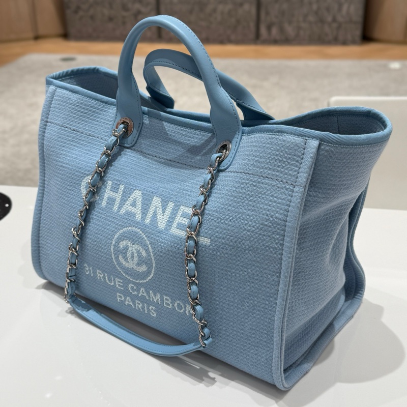 Chanel香奈兒 22b沙灘包大號 天空藍 芯片款 尺寸約38*30*20cm-1
