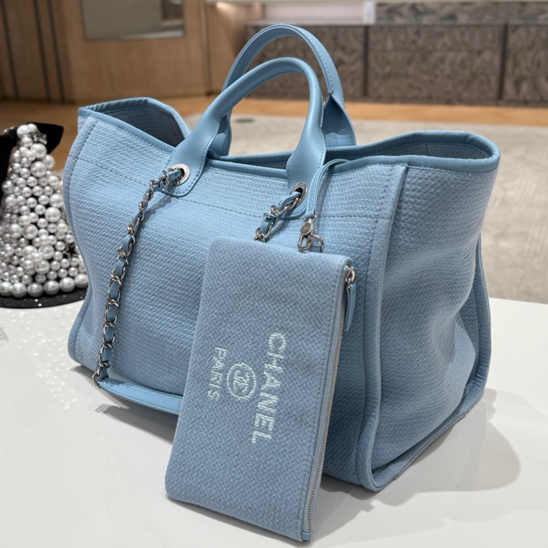 Chanel香奈兒 22b沙灘包大號 天空藍 芯片款 尺寸約38*30*20cm-2