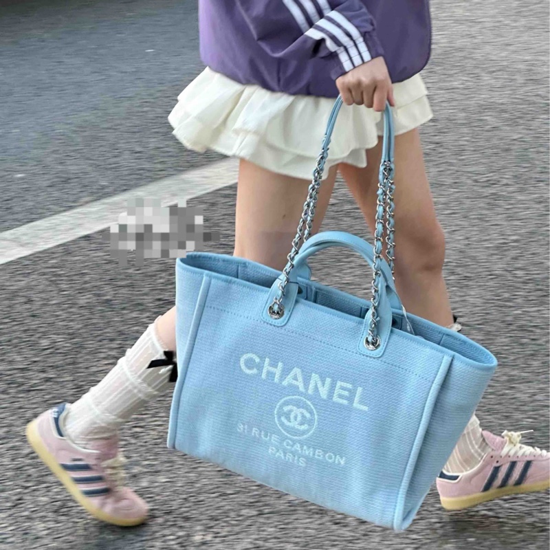 Chanel香奈兒 22b沙灘包大號 天空藍 芯片款 尺寸約38*30*20cm-3