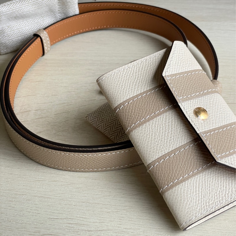 Hermes 愛馬仕 Kelly belt pocket 奶呼呼風衣灰皮帶✨全新全配K刻-0