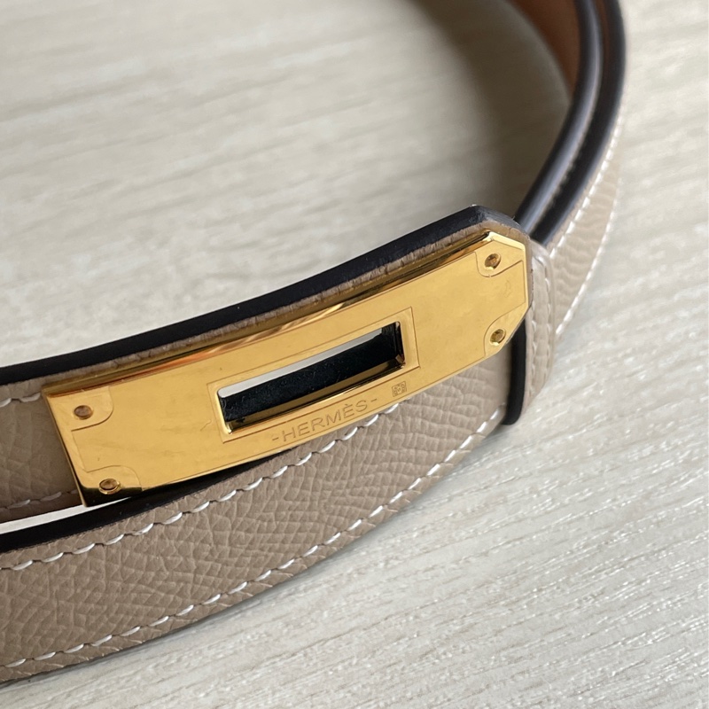 Hermes 愛馬仕 Kelly belt pocket 奶呼呼風衣灰皮帶✨全新全配K刻-4