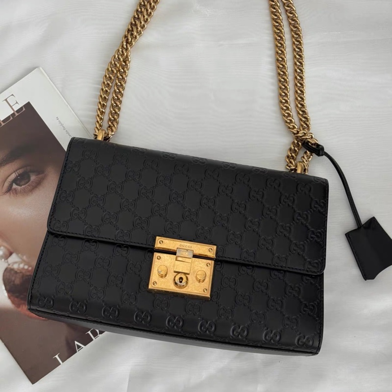 Gucci • 經典黑色壓紋老花 Padlock 月光寶盒 中號-2