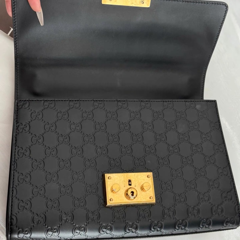 Gucci • 經典黑色壓紋老花 Padlock 月光寶盒 中號-9
