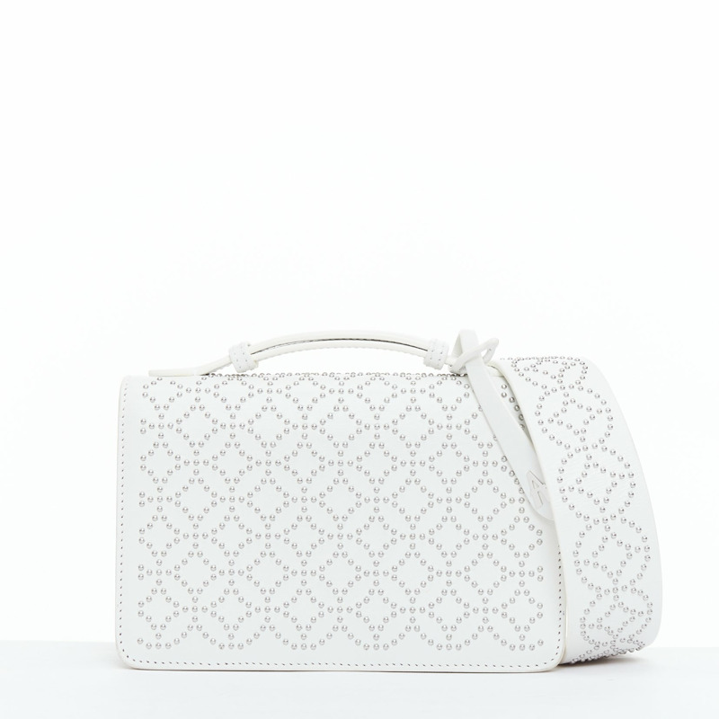 ALAIA Arabesque Franca white silver studded crossbody bag-0