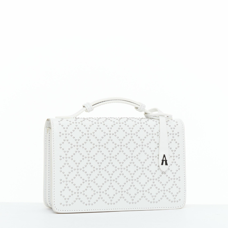 ALAIA Arabesque Franca white silver studded crossbody bag-2