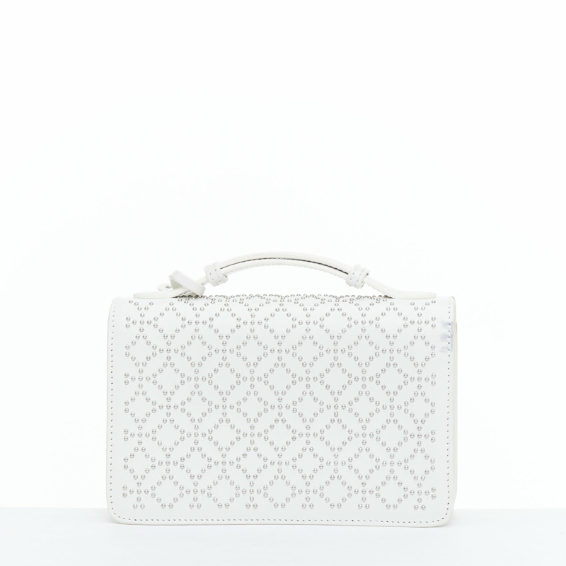 ALAIA Arabesque Franca white silver studded crossbody bag-4