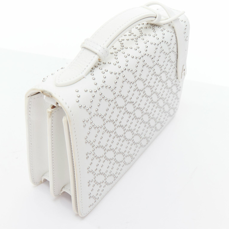 ALAIA Arabesque Franca white silver studded crossbody bag-7