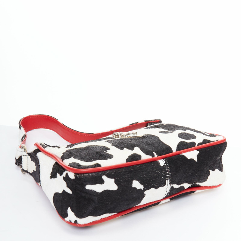 rare CHROME HEARTS Nuggets black white cow calf hair red trim underarm bag-5