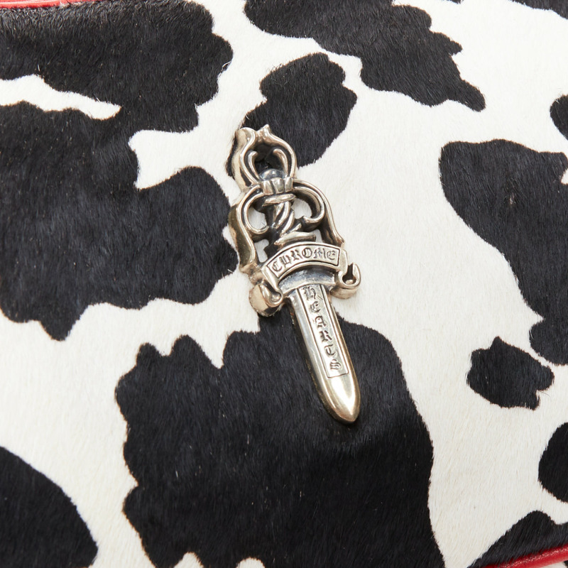 rare CHROME HEARTS Nuggets black white cow calf hair red trim underarm bag-6