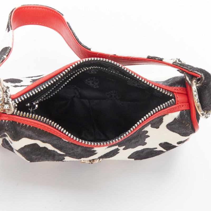 rare CHROME HEARTS Nuggets black white cow calf hair red trim underarm bag-8