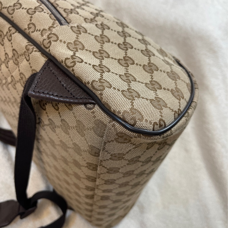 GUCCI 古馳 - 經典雙G 緹花帆布牛皮滾邊拉鍊後背包-14
