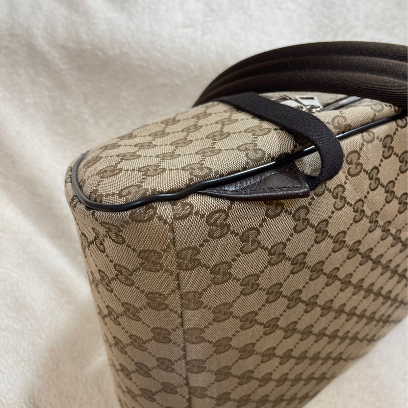 GUCCI 古馳 - 經典雙G 緹花帆布牛皮滾邊拉鍊後背包-15