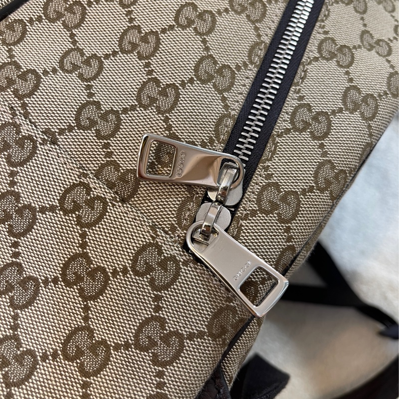 GUCCI 古馳 - 經典雙G 緹花帆布牛皮滾邊拉鍊後背包-20