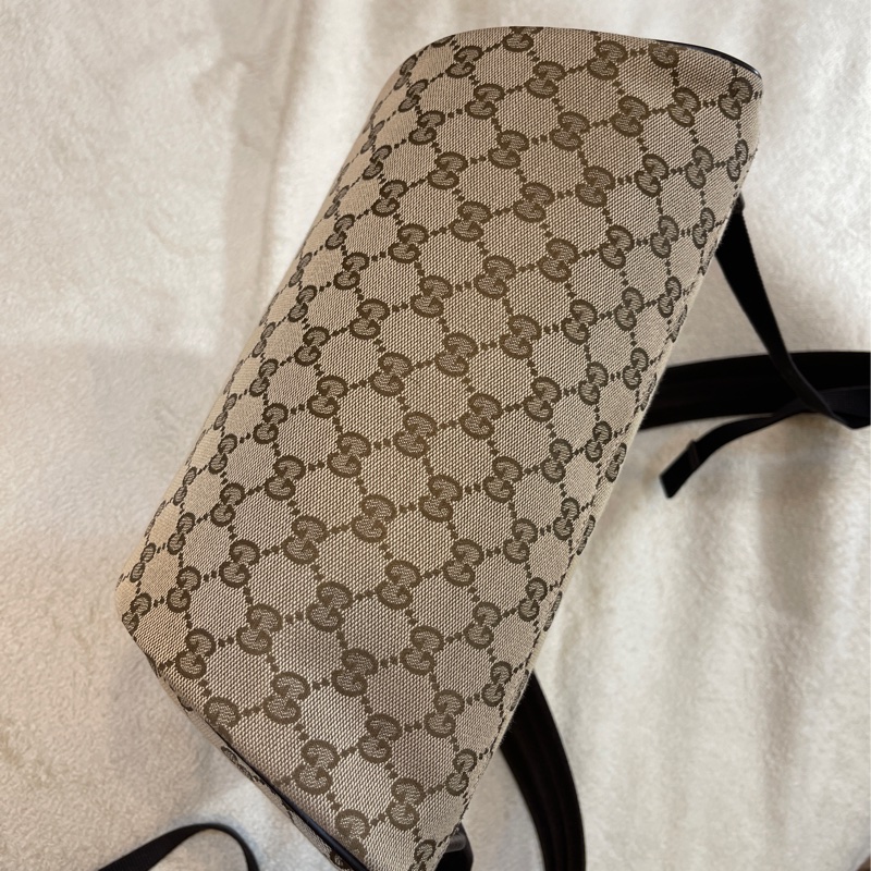 GUCCI 古馳 - 經典雙G 緹花帆布牛皮滾邊拉鍊後背包-17