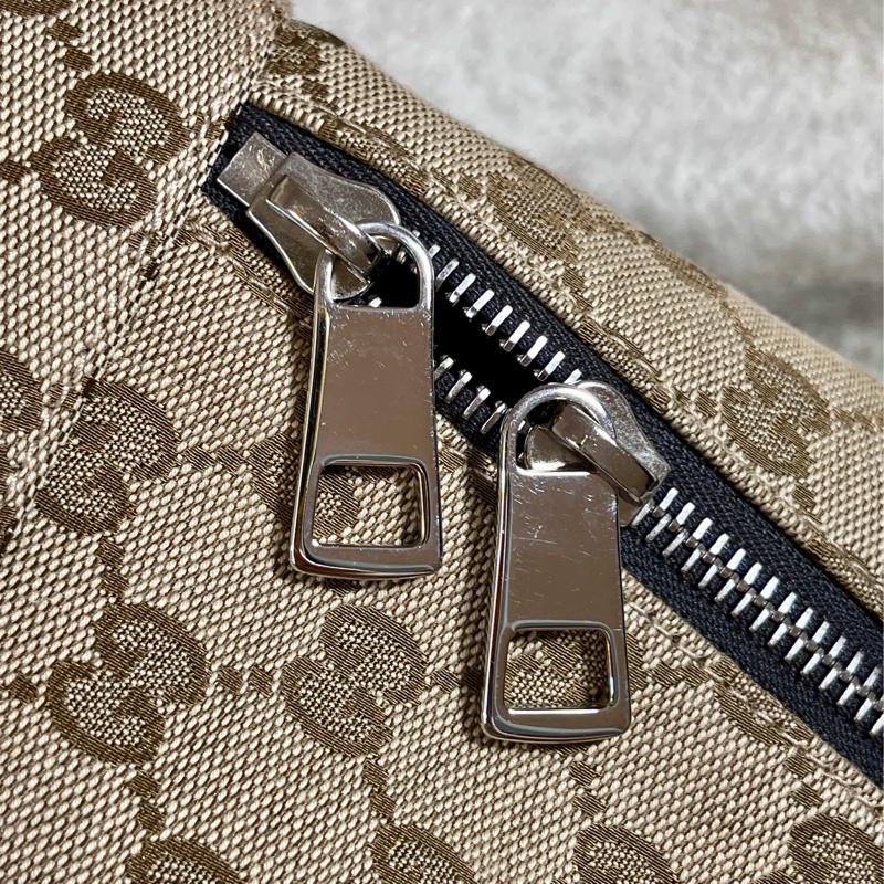 GUCCI 古馳 - 經典雙G 緹花帆布牛皮滾邊拉鍊後背包-26