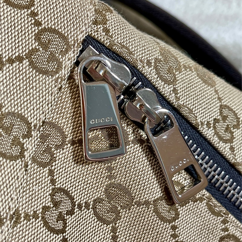 GUCCI 古馳 - 經典雙G 緹花帆布牛皮滾邊拉鍊後背包-27