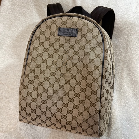 GUCCI 古馳 - 經典雙G 緹花帆布牛皮滾邊拉鍊後背包